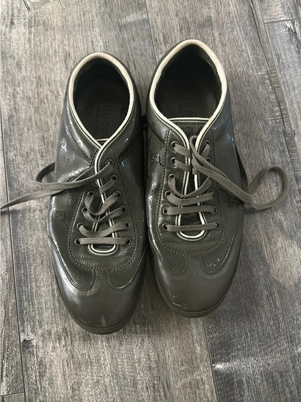 Gucci Men’s IMPRIME Military/Olive Green Metallic Sneakers [233321] sz 8.5 G